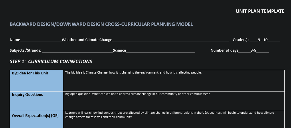 Climate Change - Unit Plan